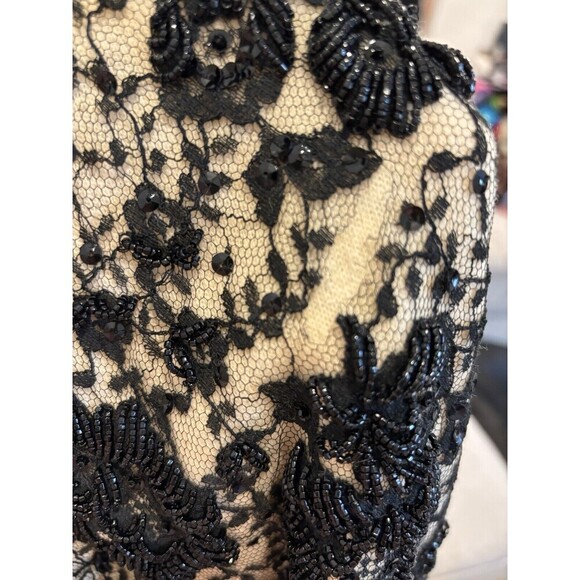 NO TAG Vintage Black Lace Beaded Silk Lined 3/4 Sleeve Hook Eye Crop Jacket SM - Picture 12 of 13